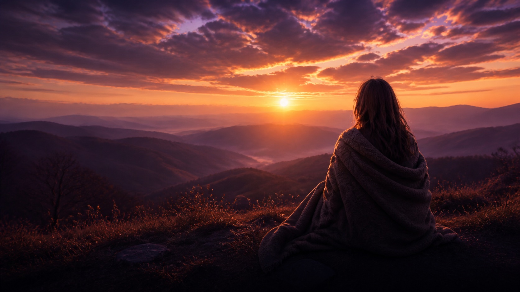 A woman watching a hopeful sunrise
