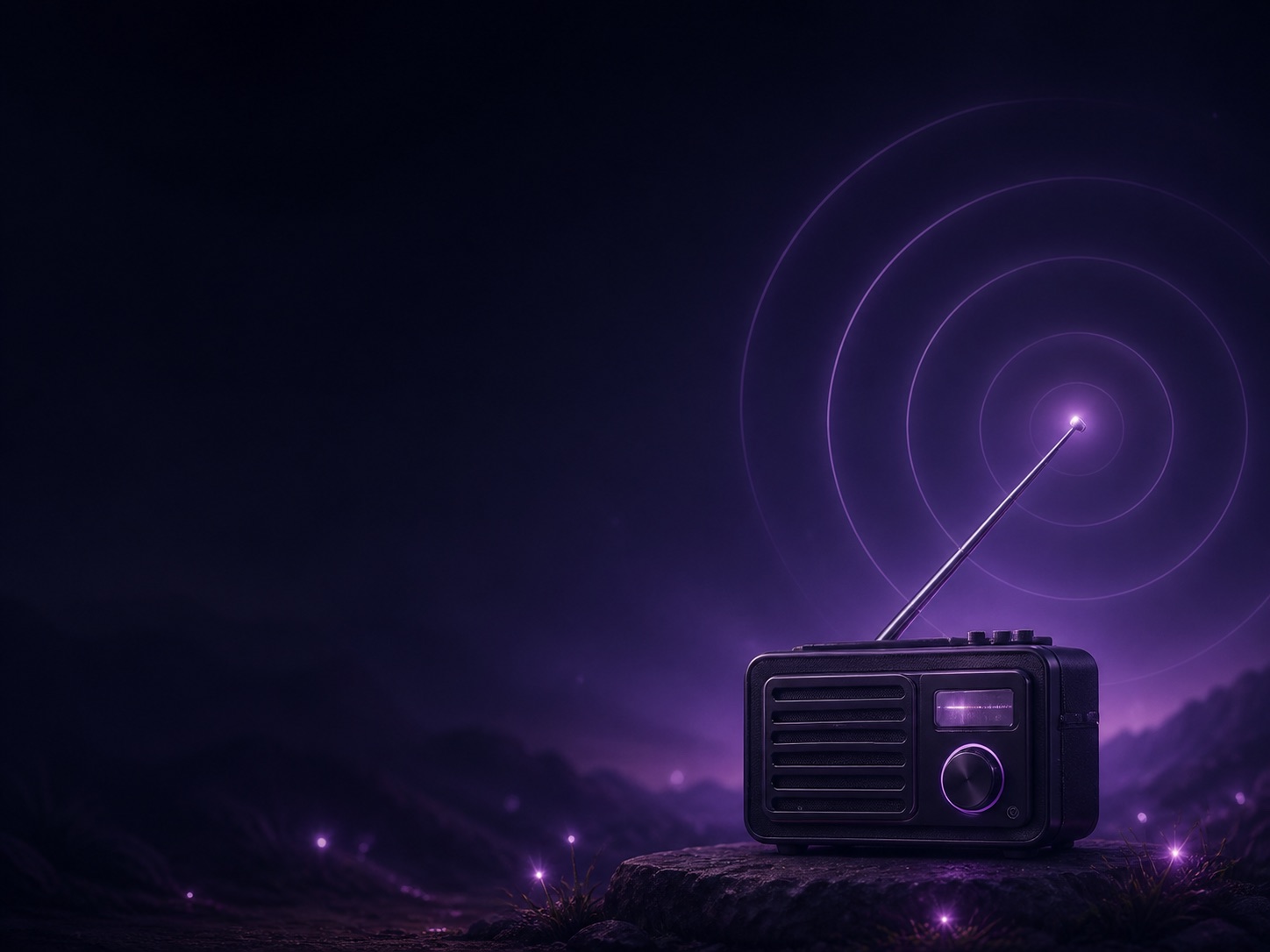 A portable radio sending out violet signal waves