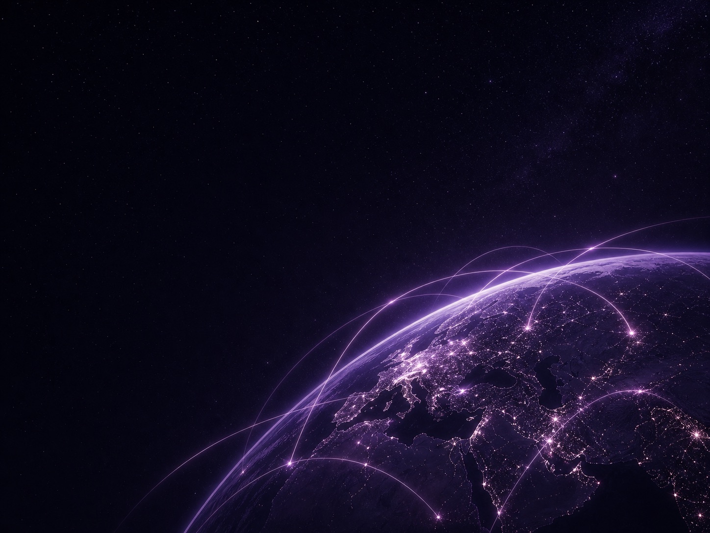 A purple Earth connected by shortwave signals