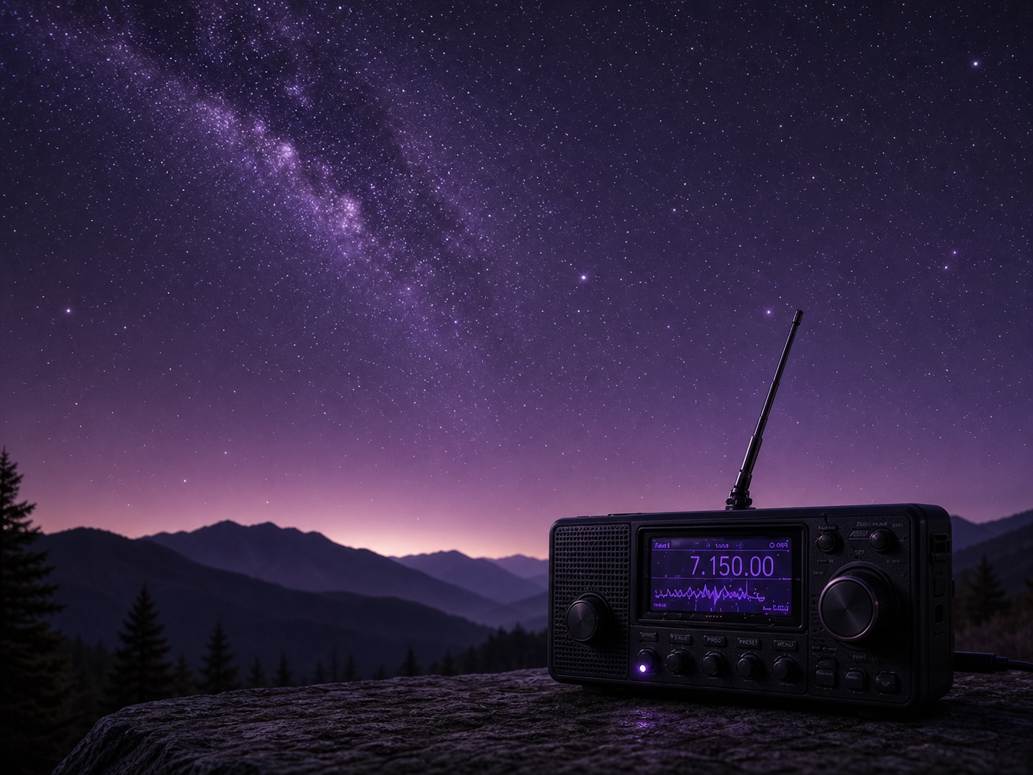 A shortwave receiver under a purple night sky